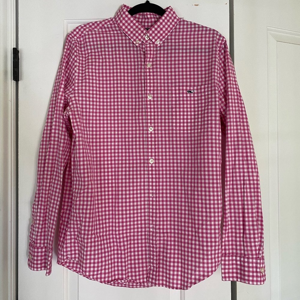 Vineyard Vines Mens Button Down Shirt Pink Slim Fit Tucker Shirt Size M